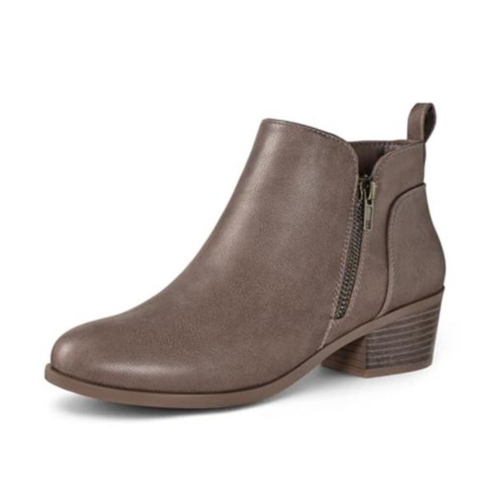 Womens Ankle Boots Low Heel Booties Round Toe Side Zipper Casual Comfort Shoes